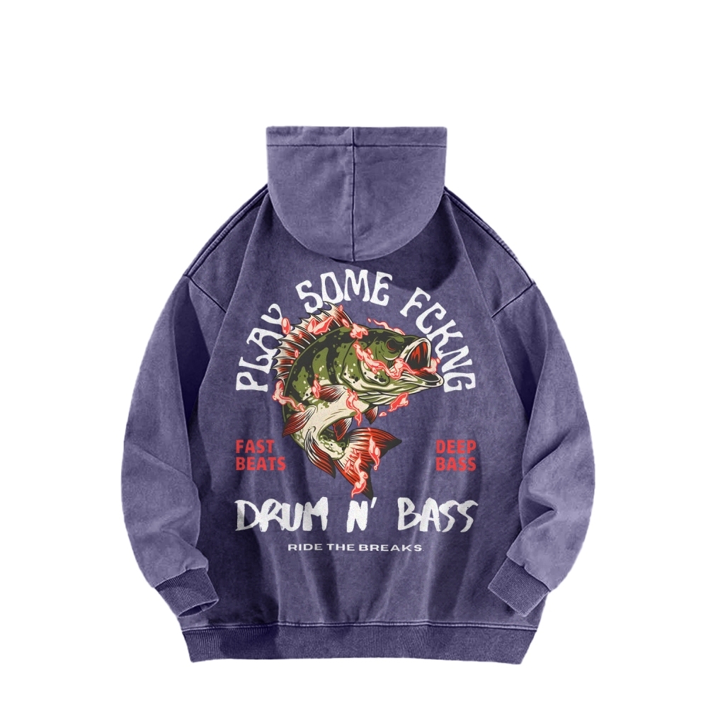 Drum & Bass Front And Back Printing Vintage Washed Hoodie