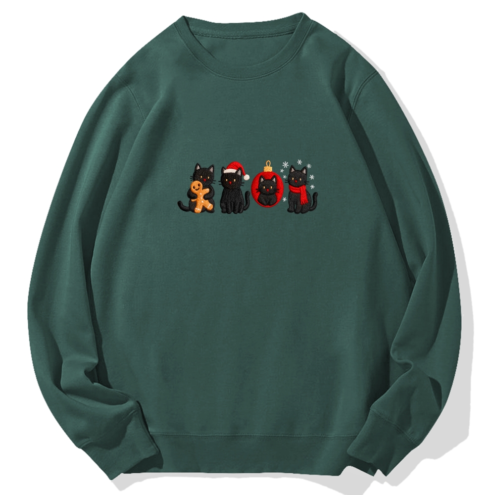 Christmas Black Cat Cotton Sweatshirt