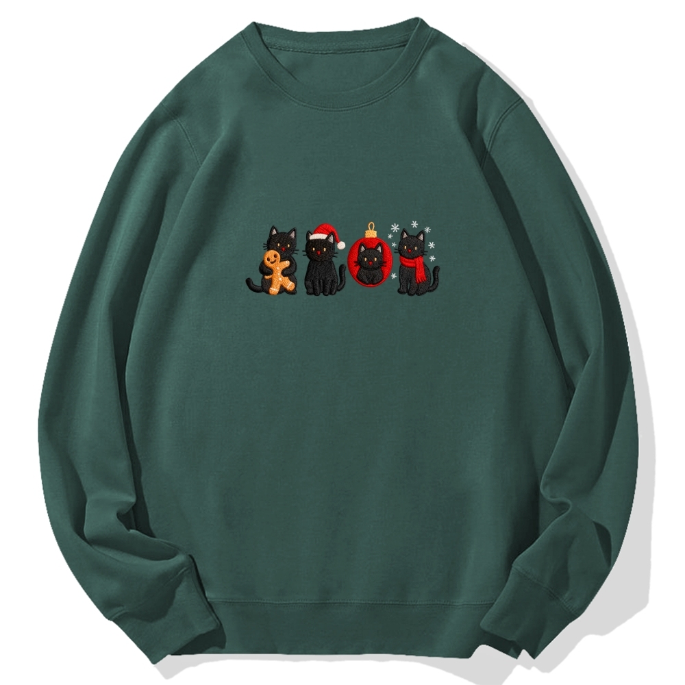 Christmas Black Cat Cotton Sweatshirt