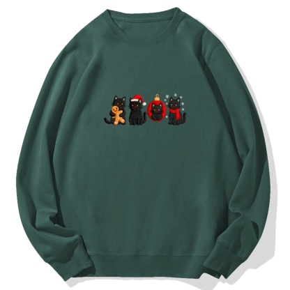 Christmas Black Cat Cotton Sweatshirt