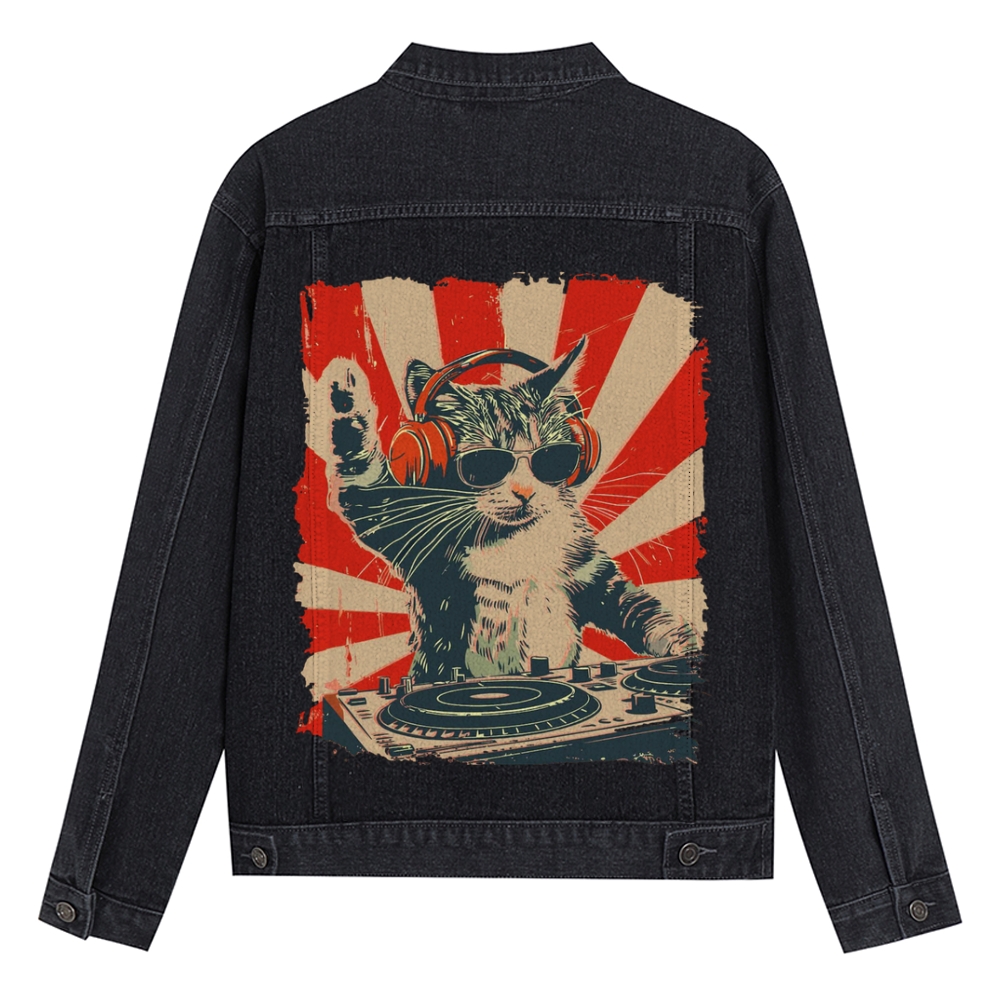 Cool Cat DJ Poster Showa Retro Denim Jacket