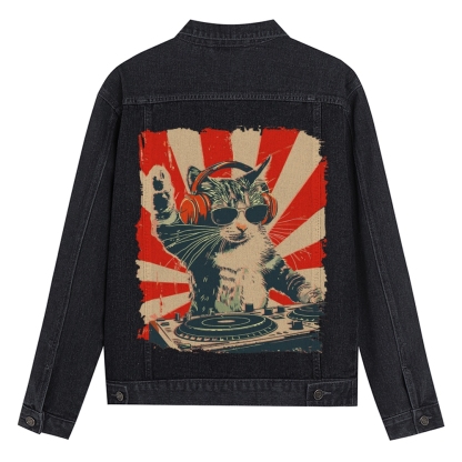 Cool Cat DJ Poster Showa Retro Denim Jacket