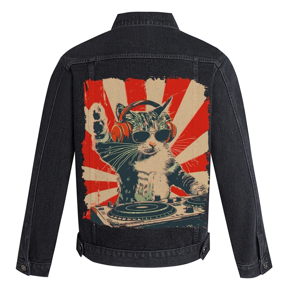 Cool Cat DJ Poster Showa Retro Denim Jacket