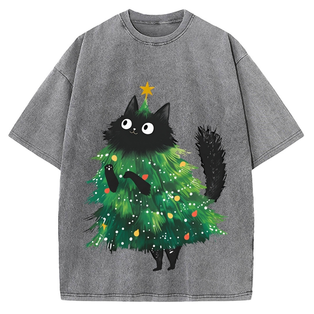 Christmas Tree Cat Japan Vintage Washed T-shirt
