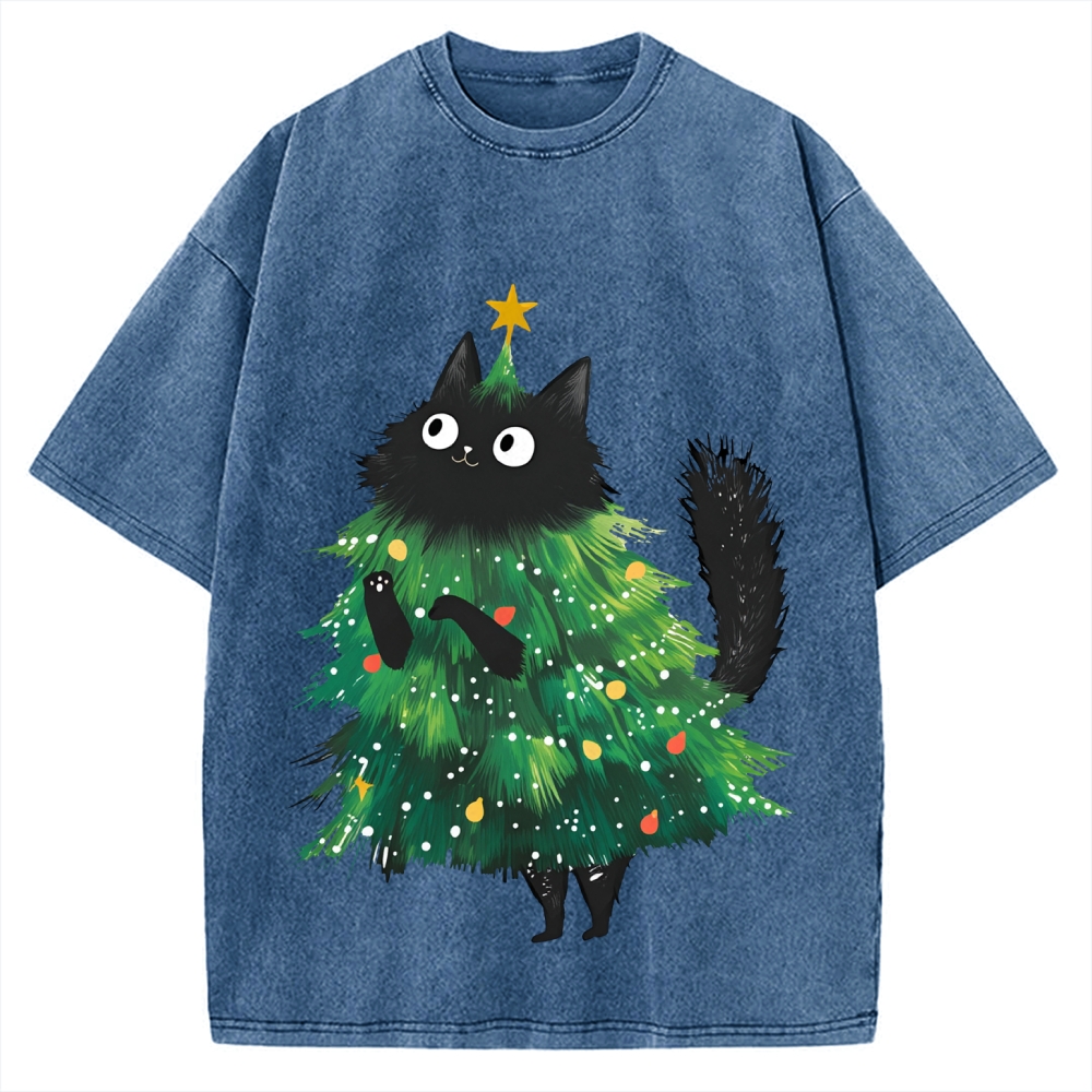 Christmas Tree Cat Japan Vintage Washed T-shirt