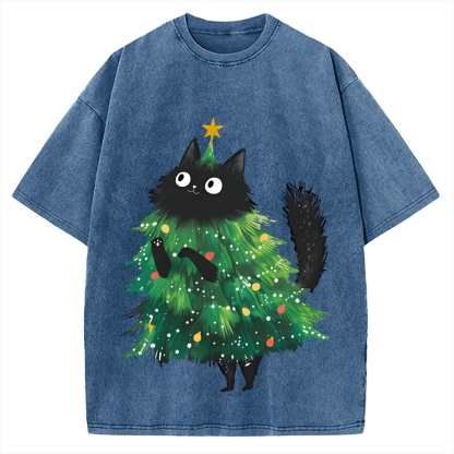 Christmas Tree Cat Japan Vintage Washed T-shirt