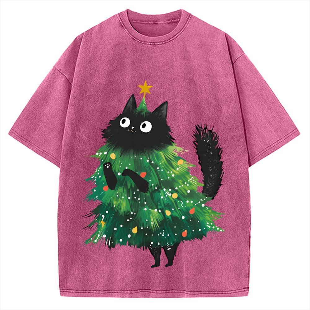 Christmas Tree Cat Japan Vintage Washed T-shirt