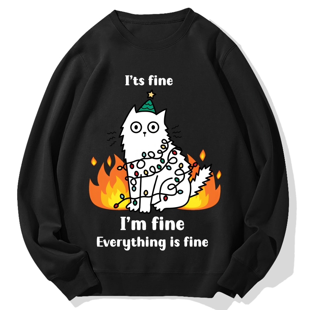 Funny Christmas cat with garland Cotton Sweatshirt