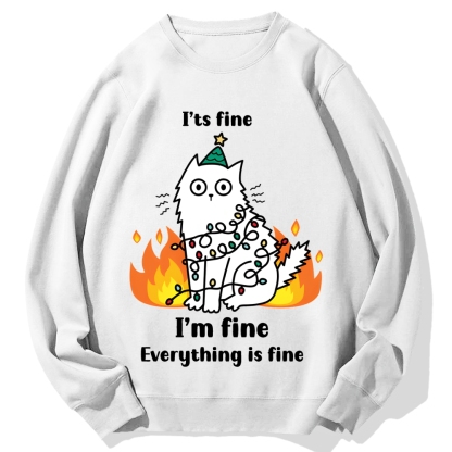 Funny Christmas cat with garland Cotton Sweatshirt