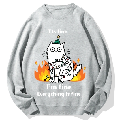 Funny Christmas cat with garland Cotton Sweatshirt