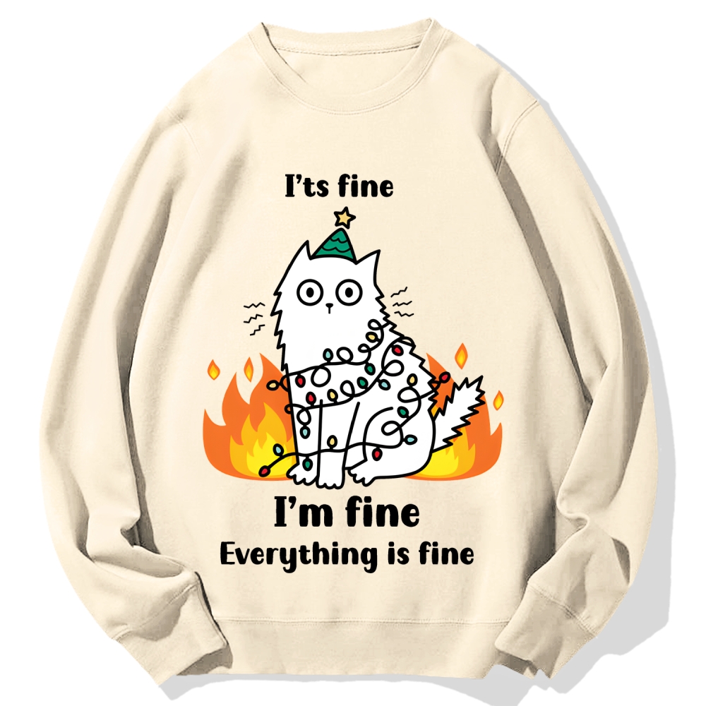 Funny Christmas cat with garland Cotton Sweatshirt