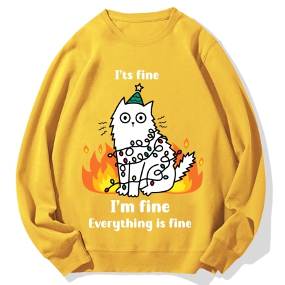 Funny Christmas cat with garland Cotton Sweatshirt