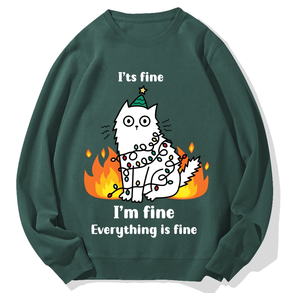 Funny Christmas cat with garland Cotton Sweatshirt