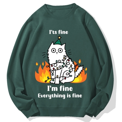 Funny Christmas cat with garland Cotton Sweatshirt