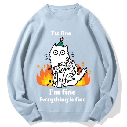 Funny Christmas cat with garland Cotton Sweatshirt