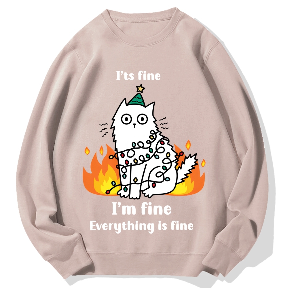 Funny Christmas cat with garland Cotton Sweatshirt