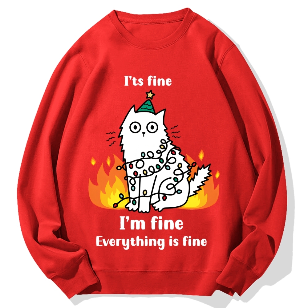 Funny Christmas cat with garland Cotton Sweatshirt