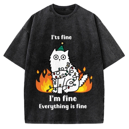 Funny Christmas cat with garland Vintage Washed T-shirt