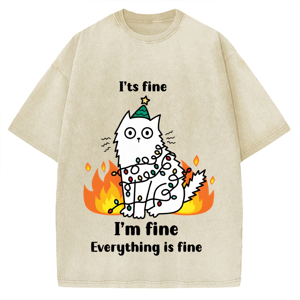 Funny Christmas cat with garland Vintage Washed T-shirt