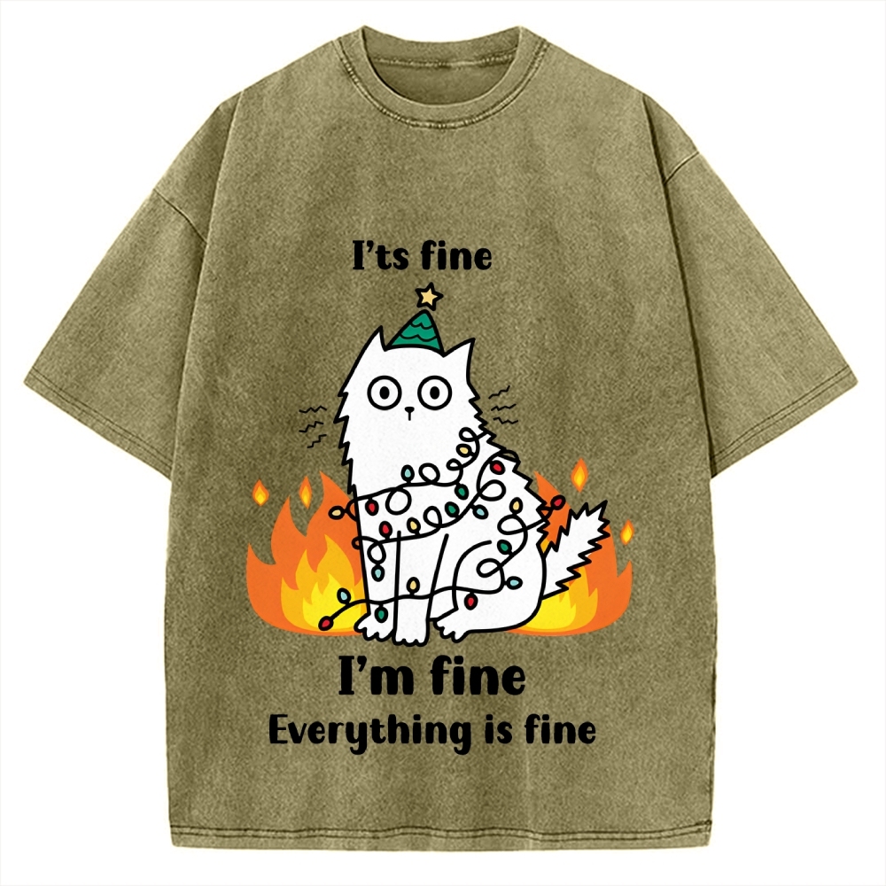 Funny Christmas cat with garland Vintage Washed T-shirt