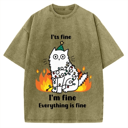 Funny Christmas cat with garland Vintage Washed T-shirt