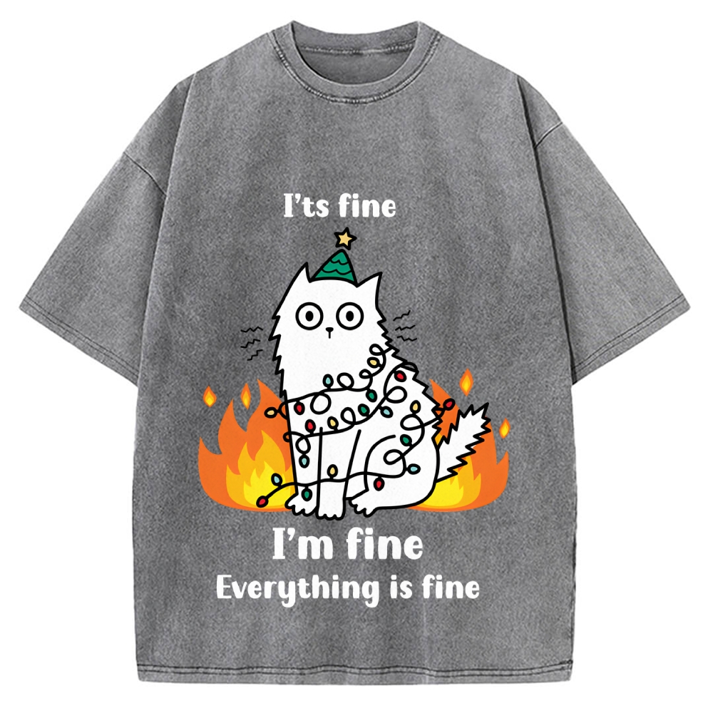 Funny Christmas cat with garland Vintage Washed T-shirt