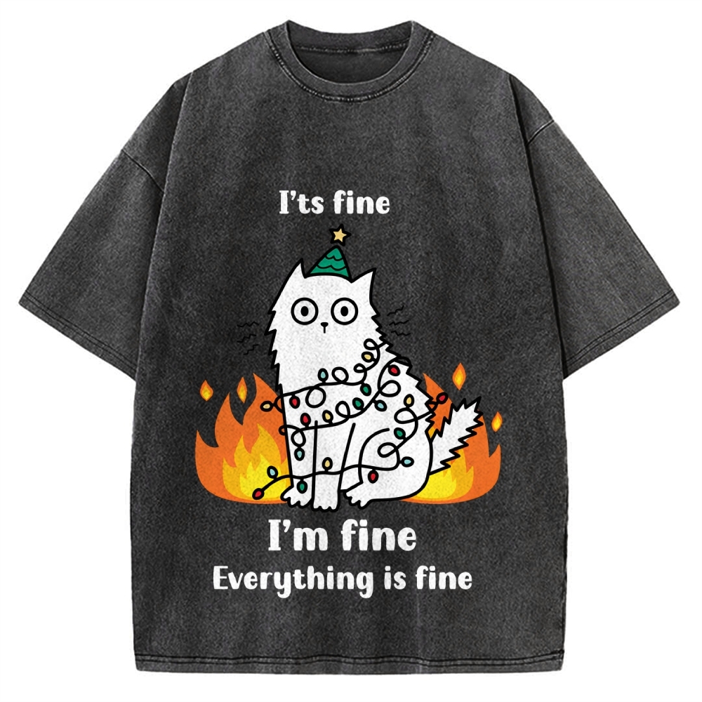 Funny Christmas cat with garland Vintage Washed T-shirt