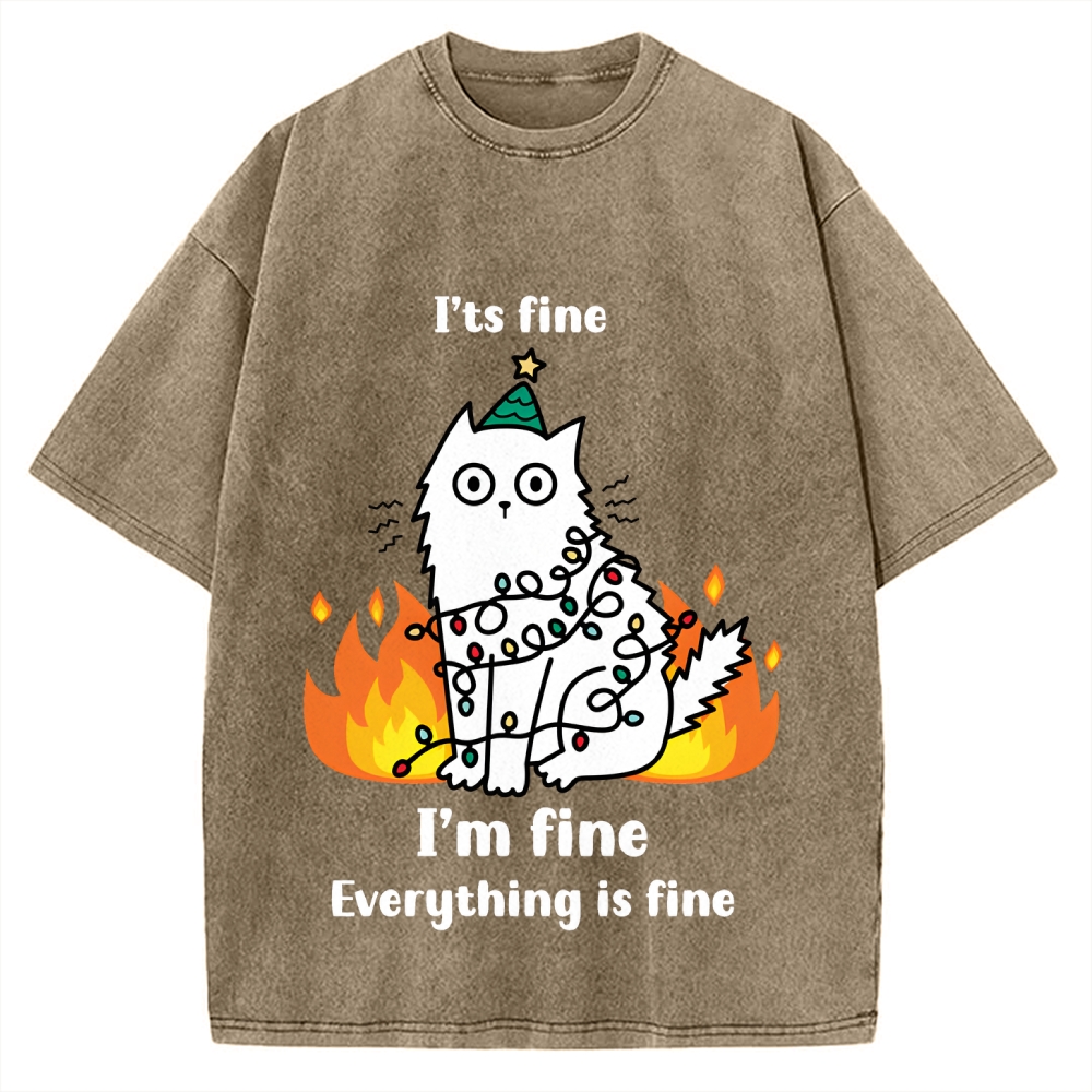 Funny Christmas cat with garland Vintage Washed T-shirt