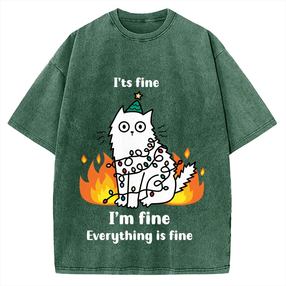 Funny Christmas cat with garland Vintage Washed T-shirt