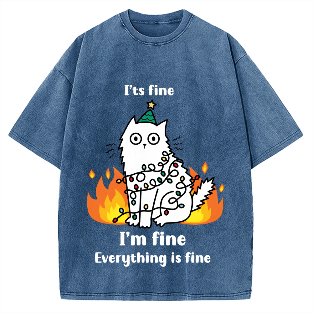 Funny Christmas cat with garland Vintage Washed T-shirt