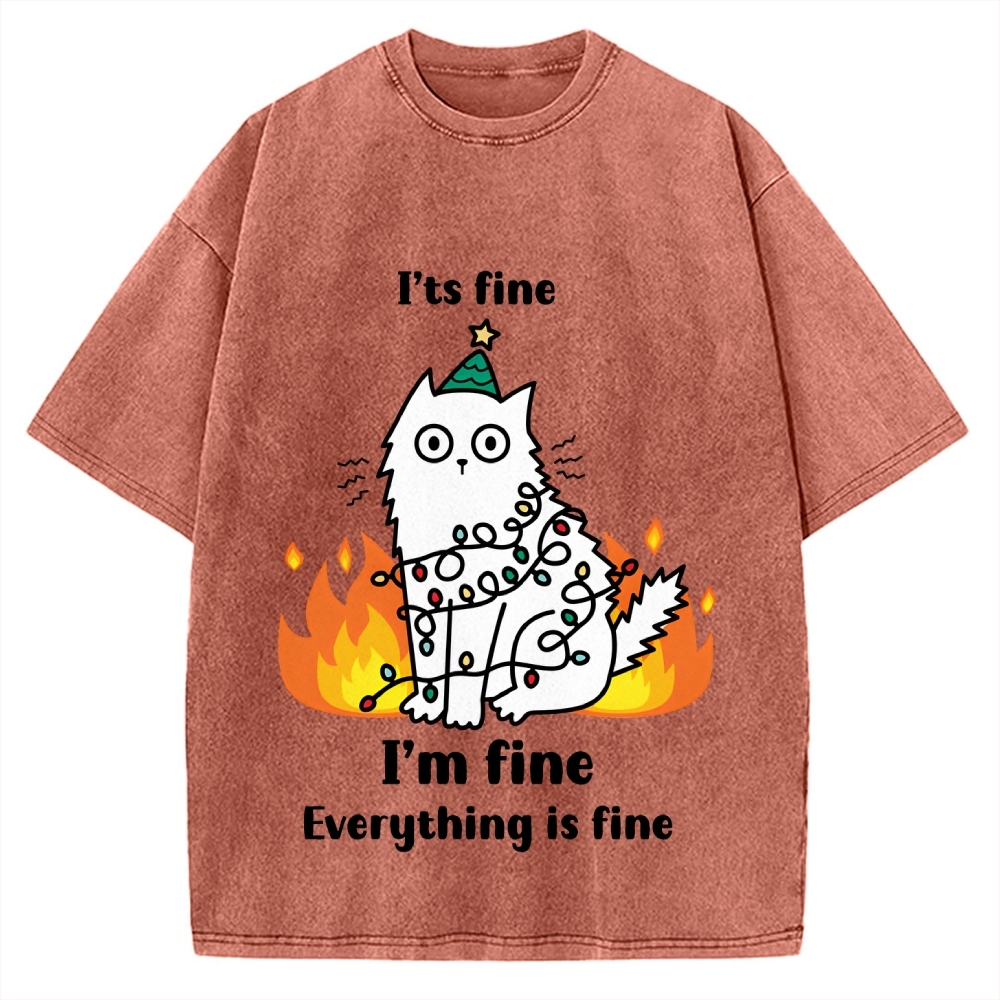 Funny Christmas cat with garland Vintage Washed T-shirt