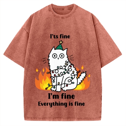 Funny Christmas cat with garland Vintage Washed T-shirt