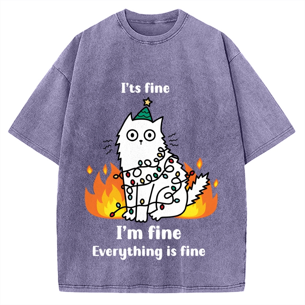 Funny Christmas cat with garland Vintage Washed T-shirt