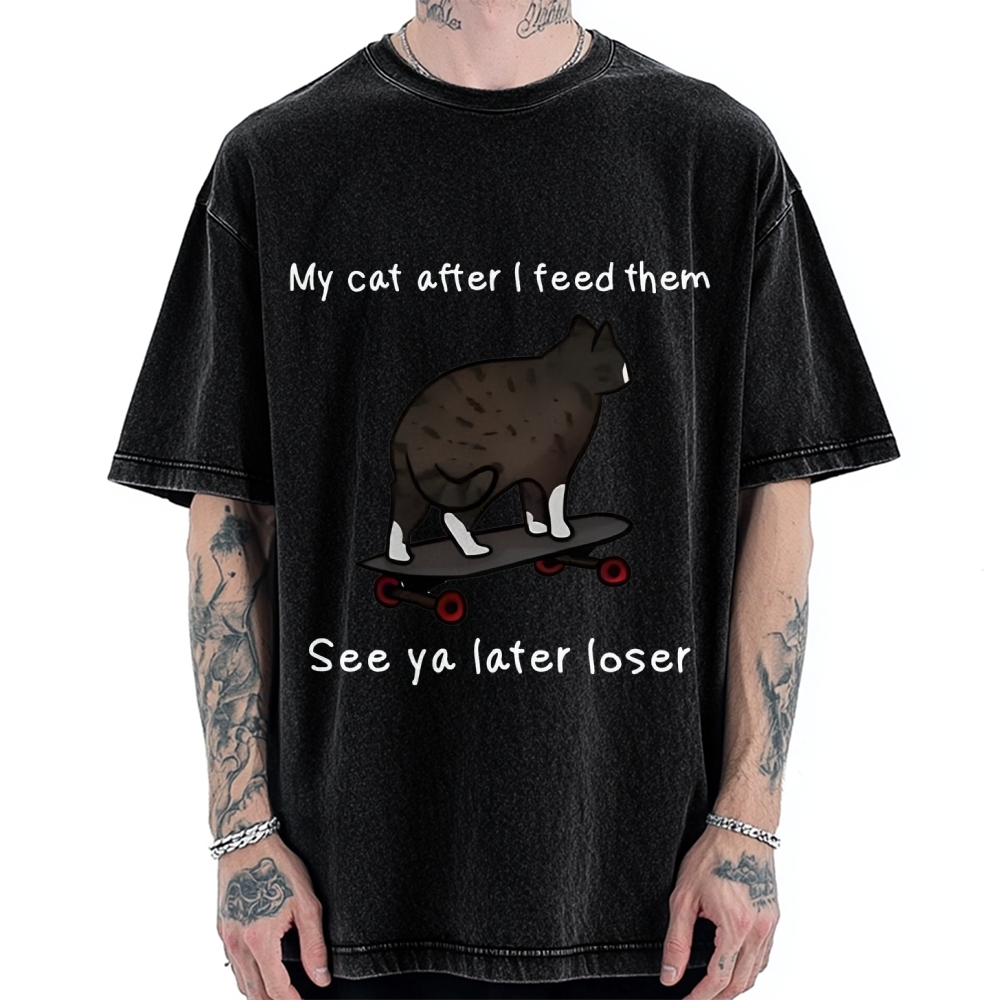 Skateboard Cat Meme Vintage Washed T-shirt