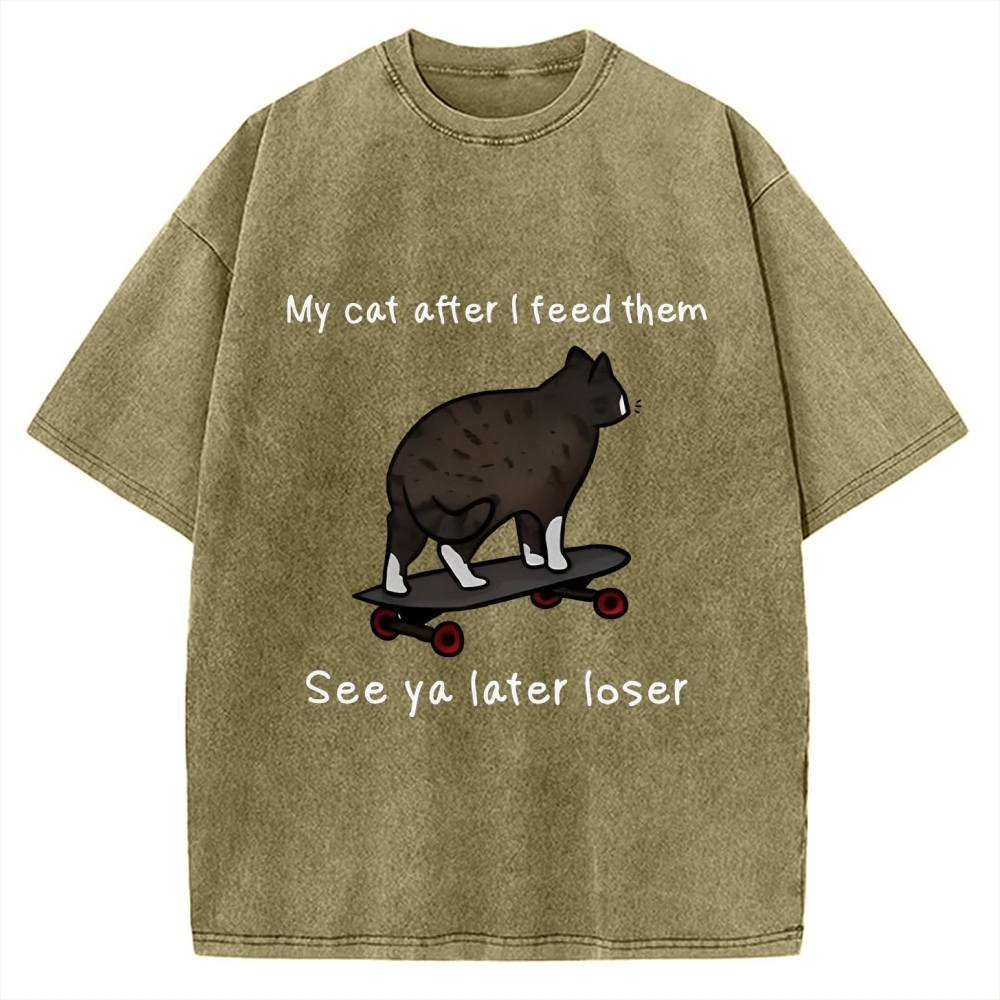 Skateboard Cat Meme Vintage Washed T-shirt