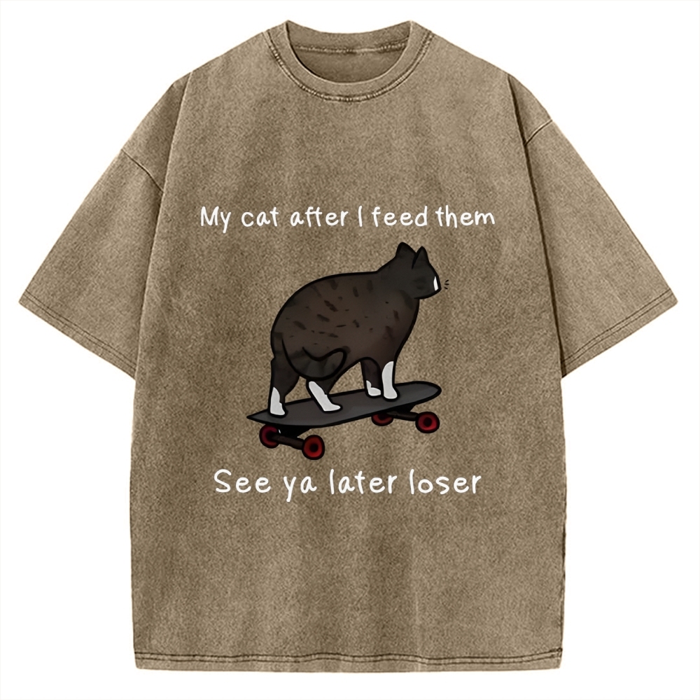Skateboard Cat Meme Vintage Washed T-shirt