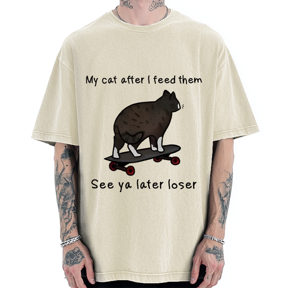 Skateboard Cat Meme Vintage Washed T-shirt