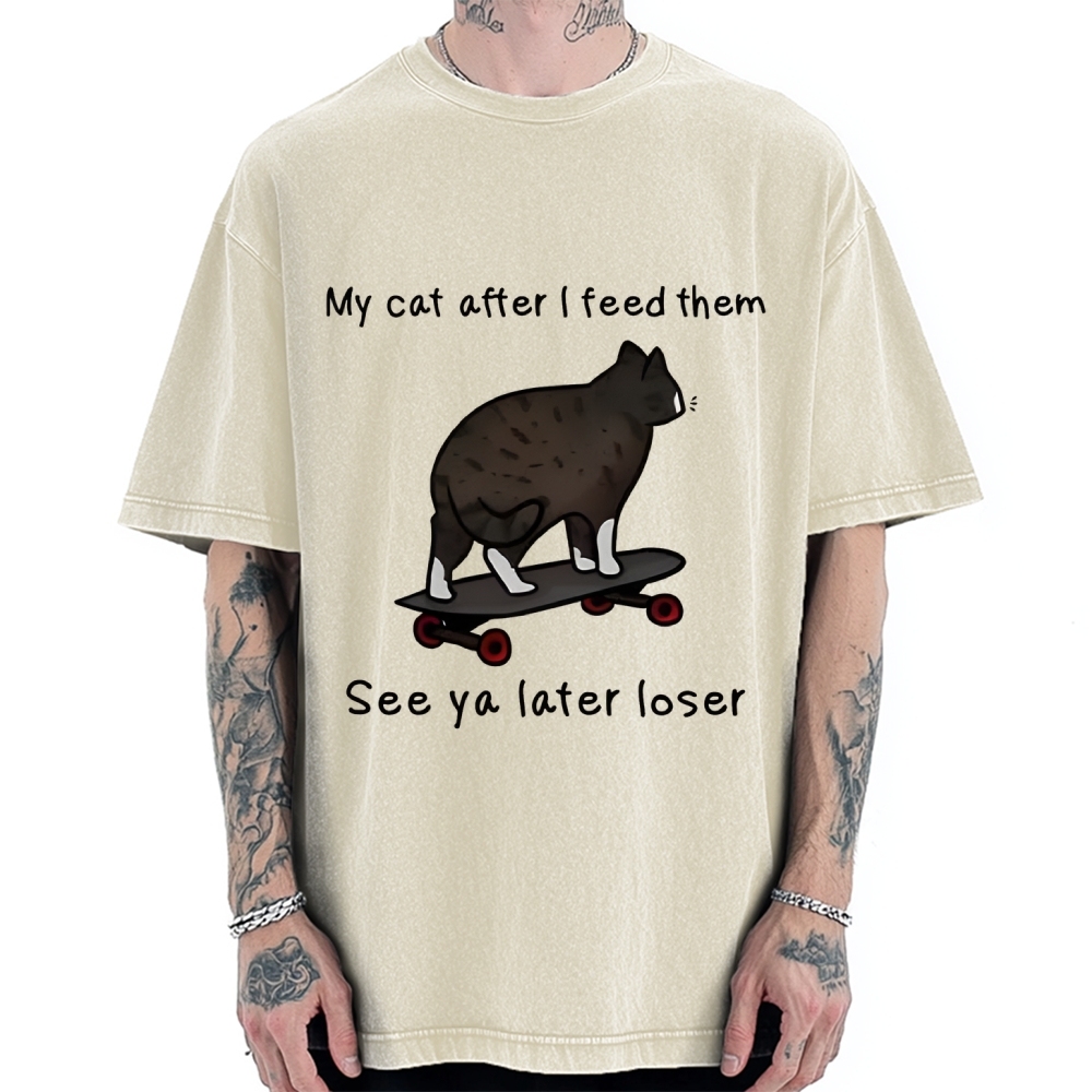 Skateboard Cat Meme Vintage Washed T-shirt