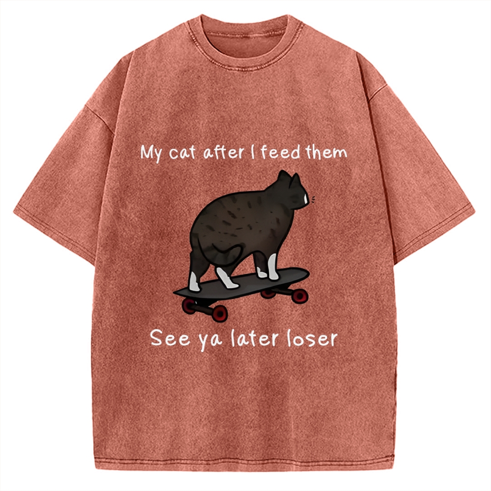 Skateboard Cat Meme Vintage Washed T-shirt