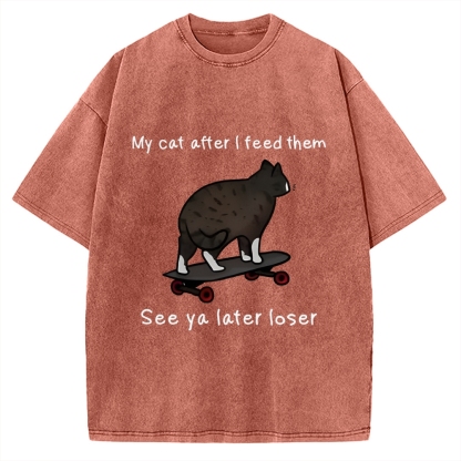 Skateboard Cat Meme Vintage Washed T-shirt