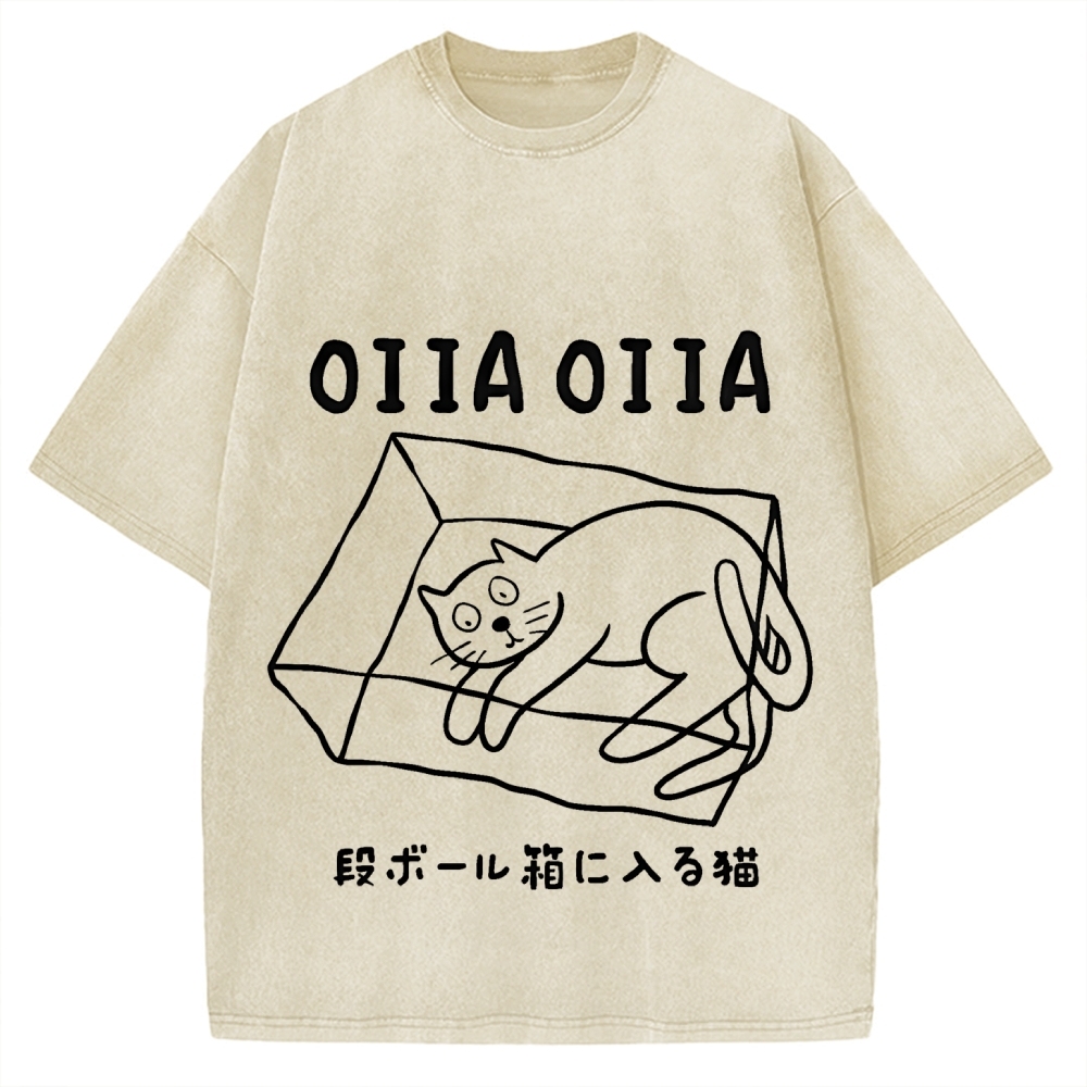 Cat Box Funny Kawaii Japanese Vintage Washed T-shirt