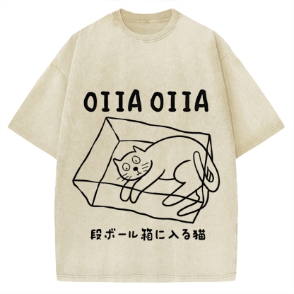 Cat Box Funny Kawaii Japanese Vintage Washed T-shirt