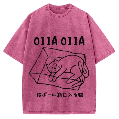 Cat Box Funny Kawaii Japanese Vintage Washed T-shirt