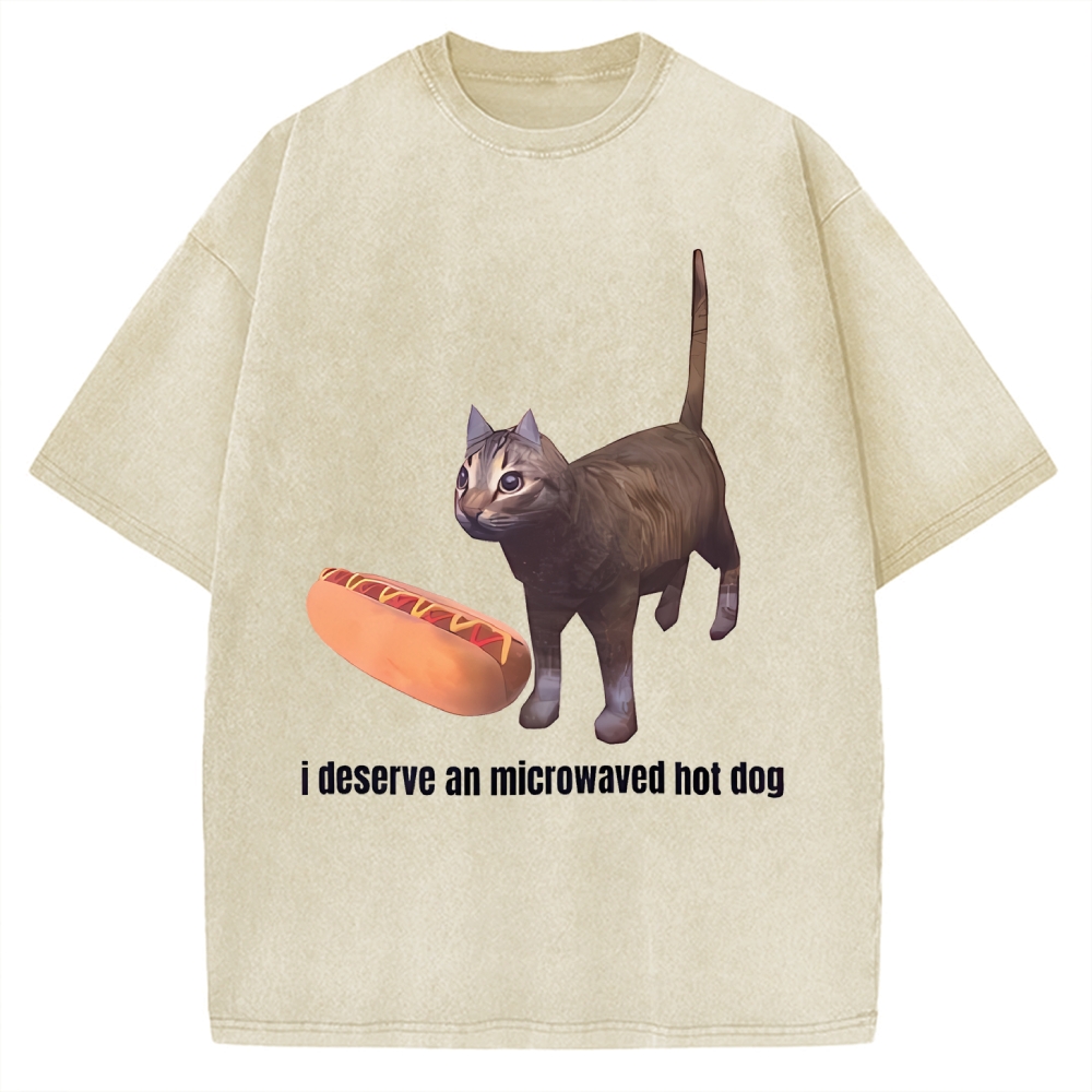 Cat Hotdog Meme I deserve and microwaved hot dog Vintage Washed T-shirt