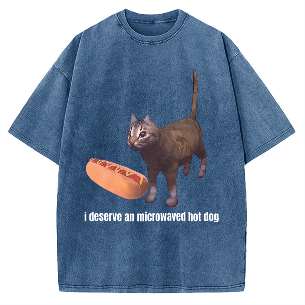 Cat Hotdog Meme I deserve and microwaved hot dog Vintage Washed T-shirt