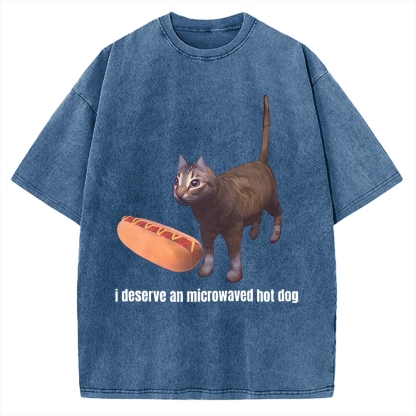 Cat Hotdog Meme I deserve and microwaved hot dog Vintage Washed T-shirt
