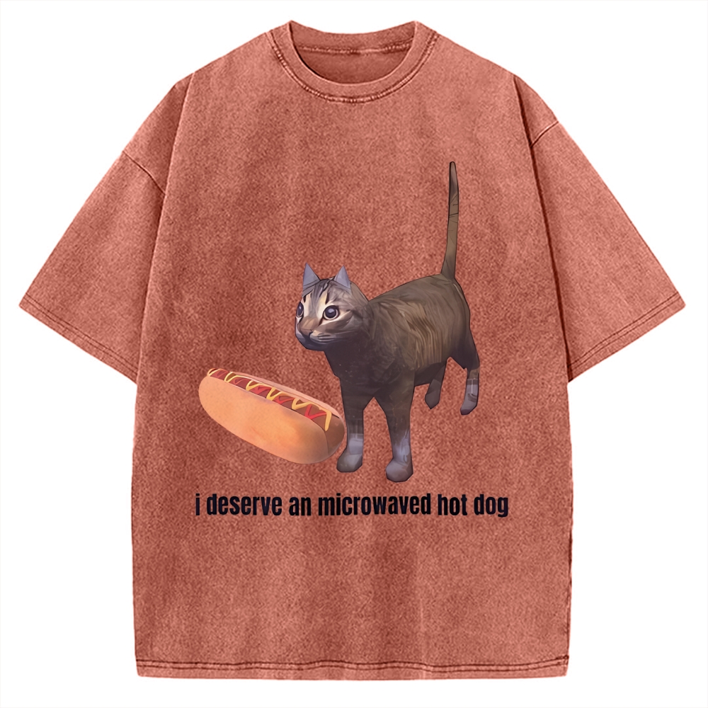 Cat Hotdog Meme I deserve and microwaved hot dog Vintage Washed T-shirt