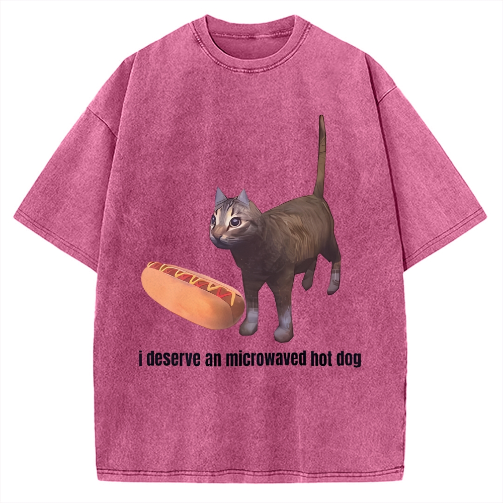 Cat Hotdog Meme I deserve and microwaved hot dog Vintage Washed T-shirt