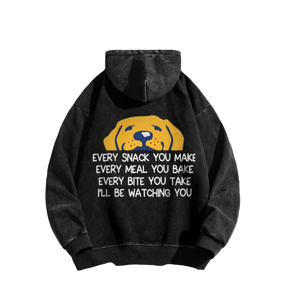 I'll Be Watching You Funny Dog Front And Back Printing Vintage Washed Hoodie
