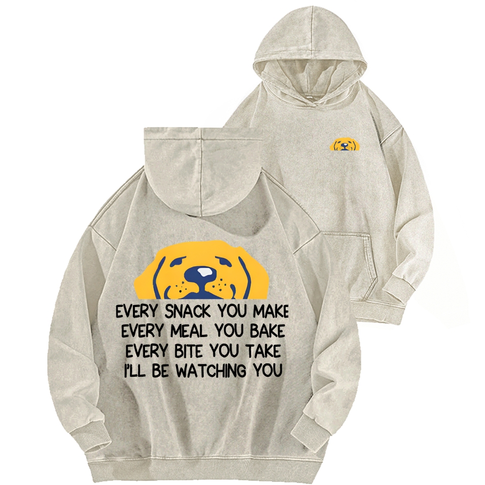 I'll Be Watching You Funny Dog Front And Back Printing Vintage Washed Hoodie
